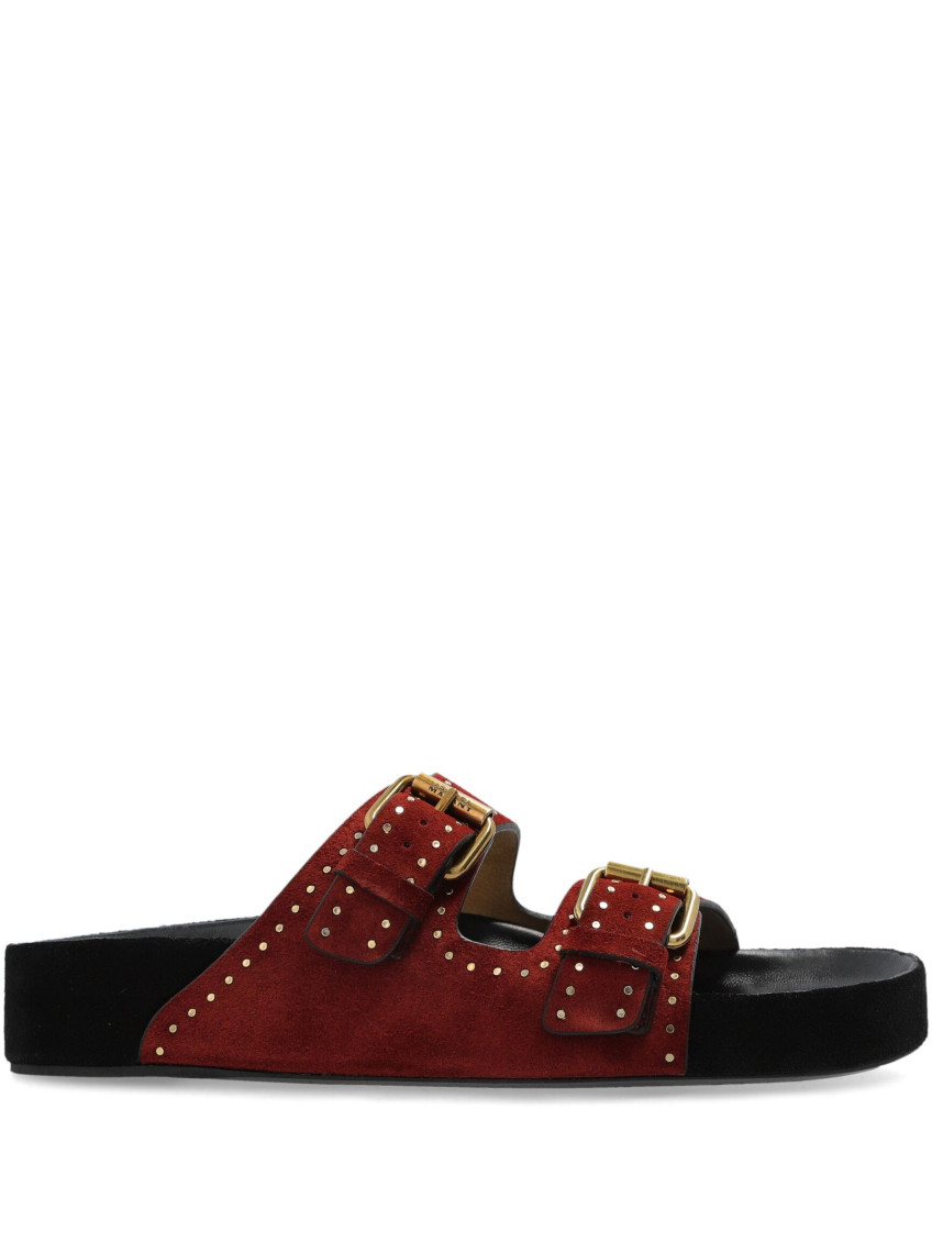 Isabel Marant Lennyo Suede Buckle Sandals In Maroon