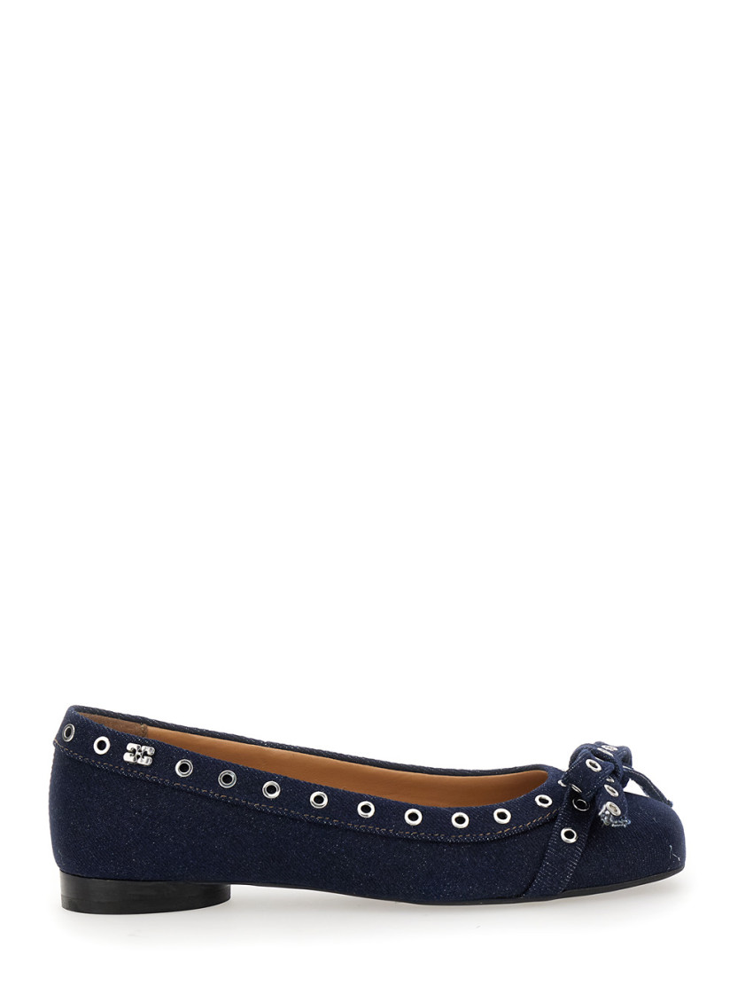 Shop Ganni Navy Blue Slip On Ballet Flats