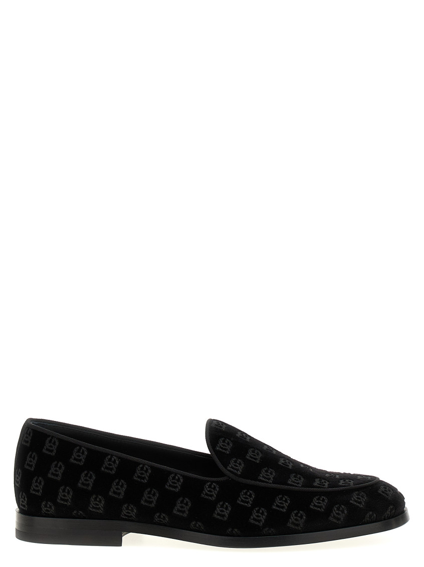 Dolce & Gabbana 'vivaldi' Black Loafers With All-over Logo Lettering In Black