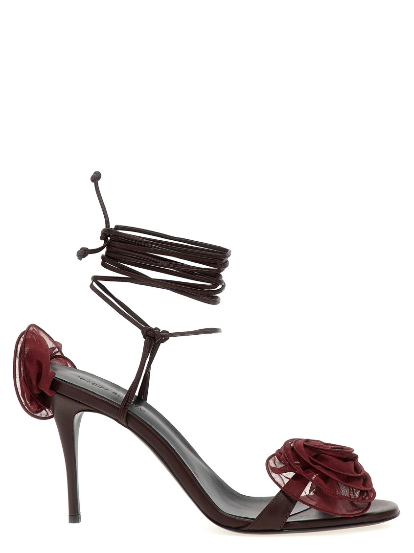 Magda Butrym Crochet Flower-embellished Lace-up Sandals In Maroon