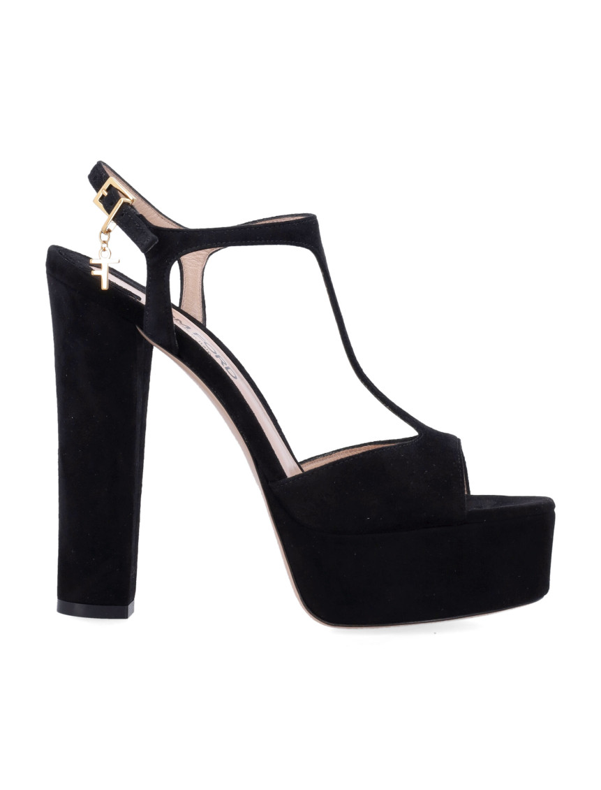 Tom Ford Black Open Toe Heels In Black