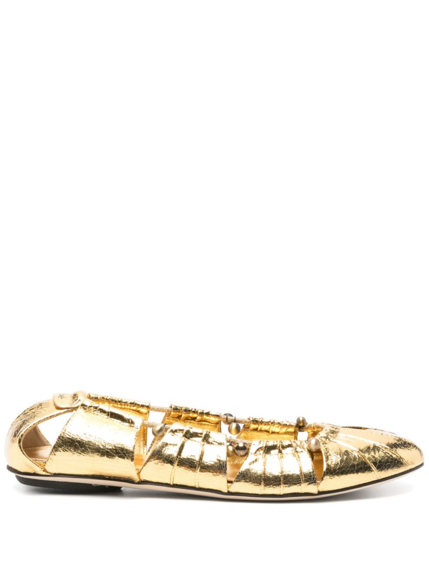 Chloé Moon Metallic Leather Ballet Flats In Golden