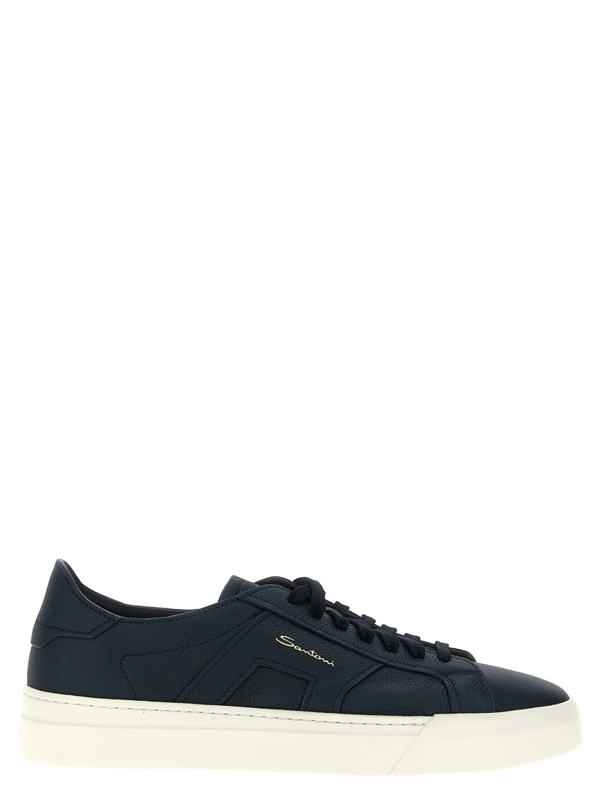 Santoni Navy Blue Lace Up Sneakers In Blue