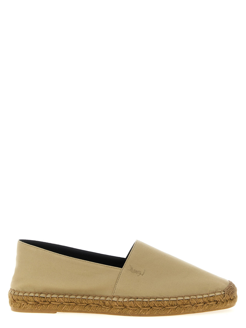 Saint Laurent Beige Espadrilles With Tonal Cassandre Embroidery On The Front And Almond Toe In Cotton Man In Black