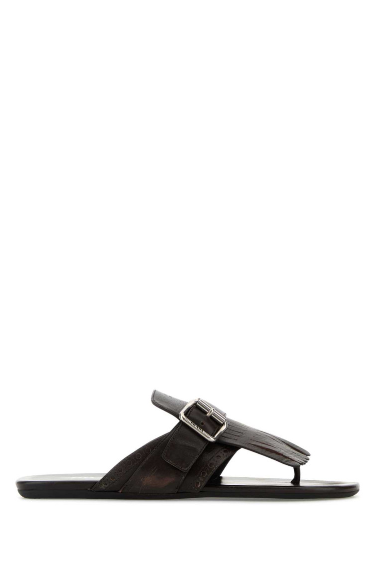 Shop Prada Brown Leather Sandals