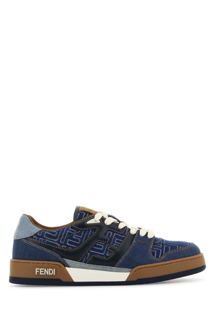 Fendi Match Denim Ff Embossed Sneakers Blue In Blue