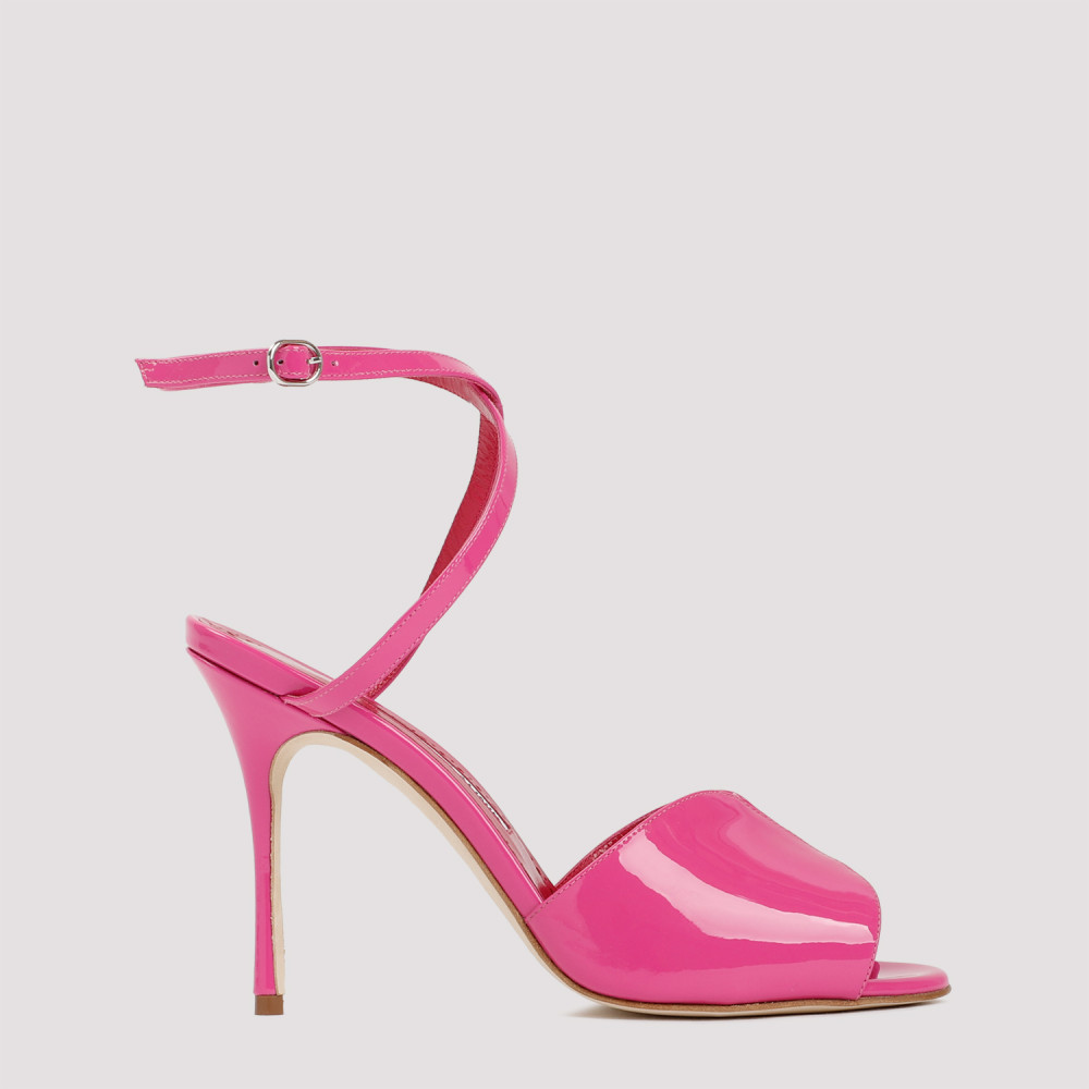 Shop Manolo Blahnik Pink Leather Hourani Heels