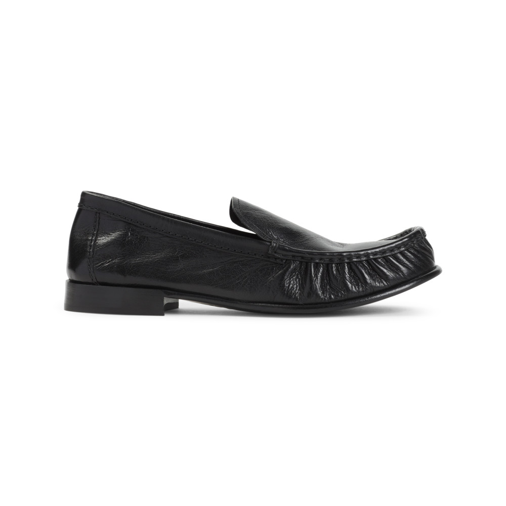 Miu Miu Gathered Detail Black Buffalo Leather Loafers In Black