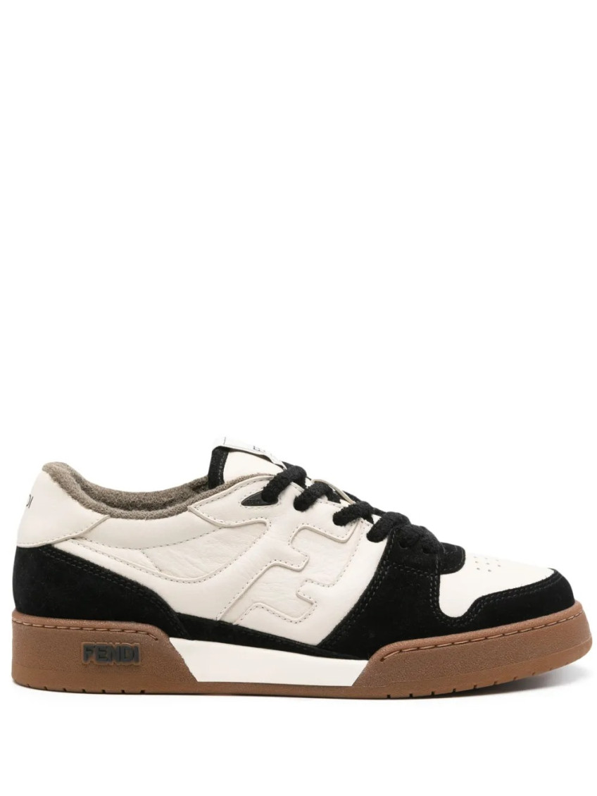 Fendi Match Leather And Suede Low Top Sneakers Shoes In Black