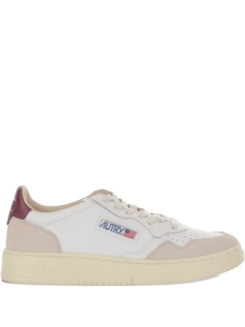 Autry Medalist Low Sneakers In White And Burgundy Suede And Leather In Multi