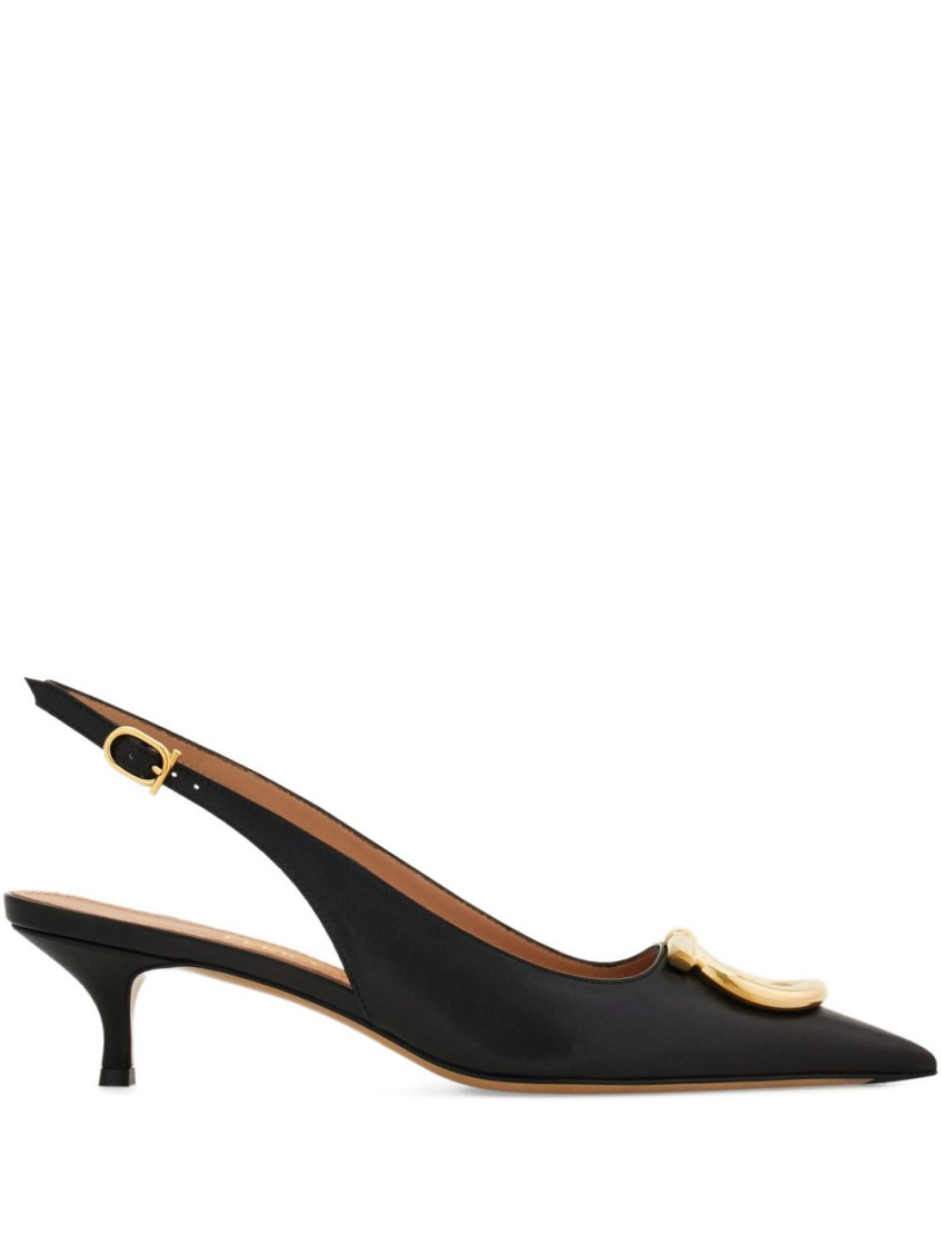 Ferragamo Sara 40 Maxi Gancini Slingback Pumps In Black
