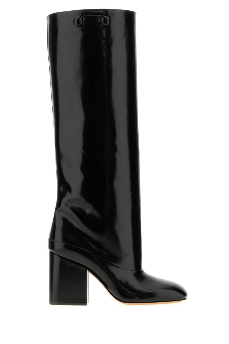 Marni Almond Toe Block Heel Knee Length Boots In Black