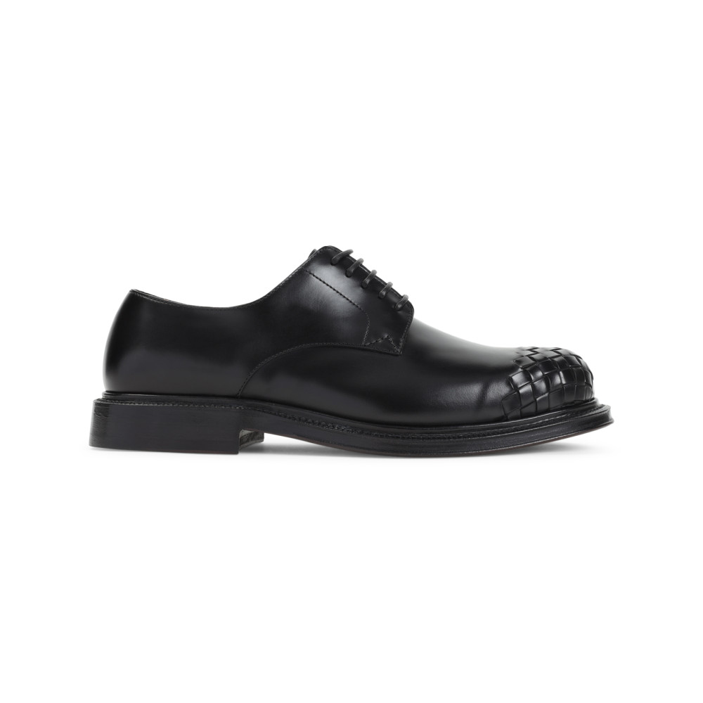 Bottega Veneta Leather Intrecciato-toe James Oxford Shoes In Black