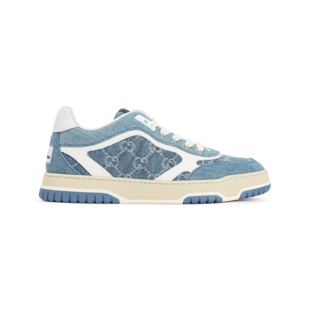Gucci Denim Sneakers With Monogram Pattern In Blue