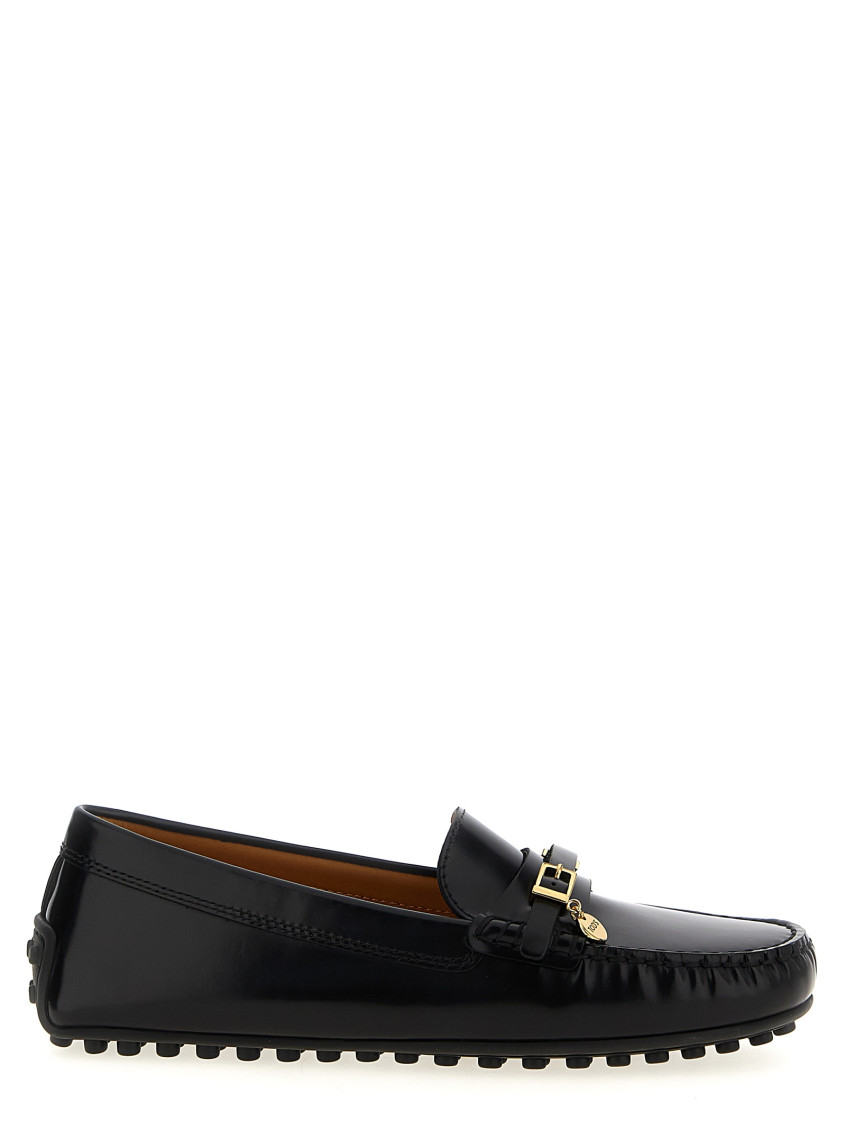Tod's Urban Brushed Leather Loafers With Decorative Strap In Black