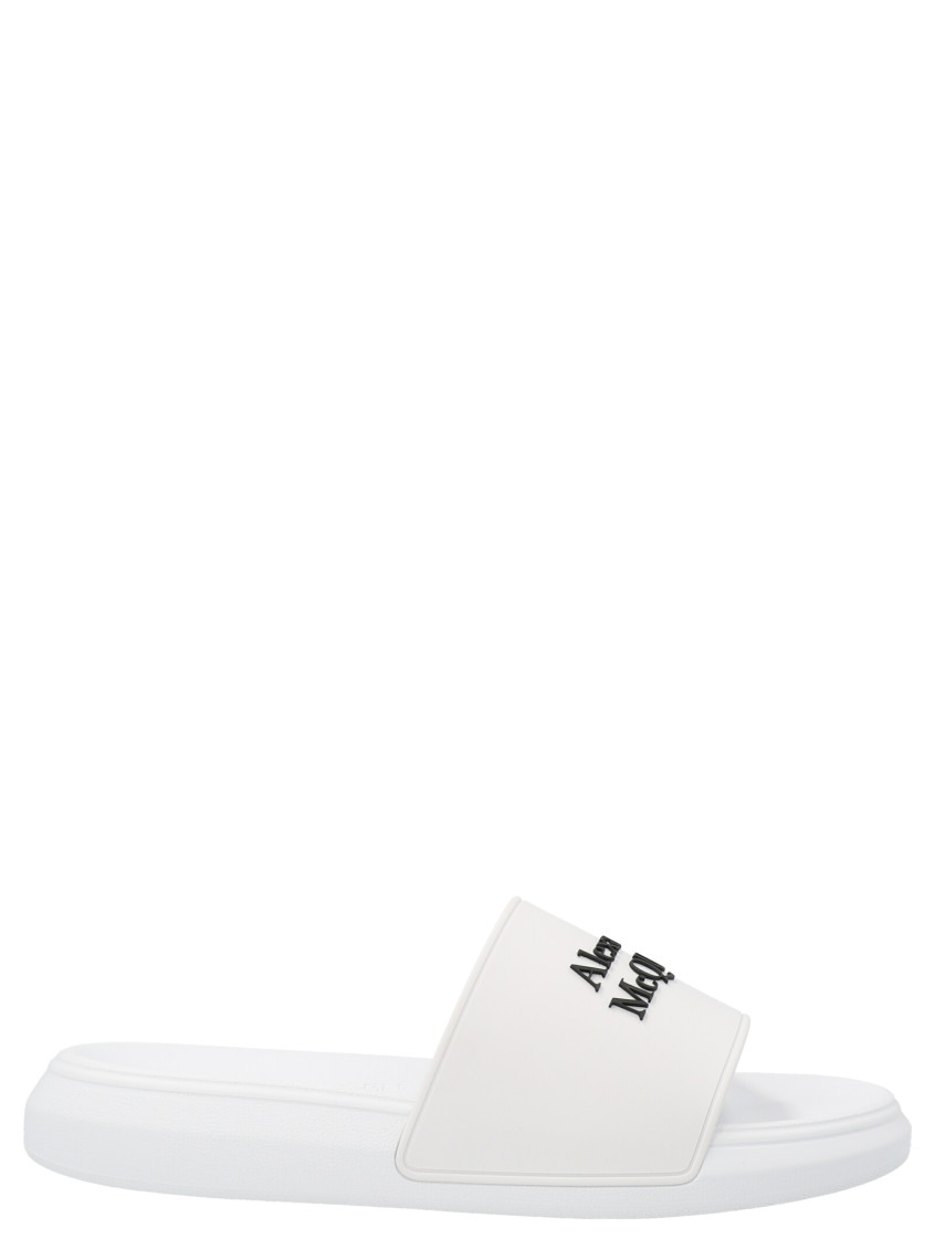 Alexander Mcqueen White Logo Pool Slides In Rubber In White