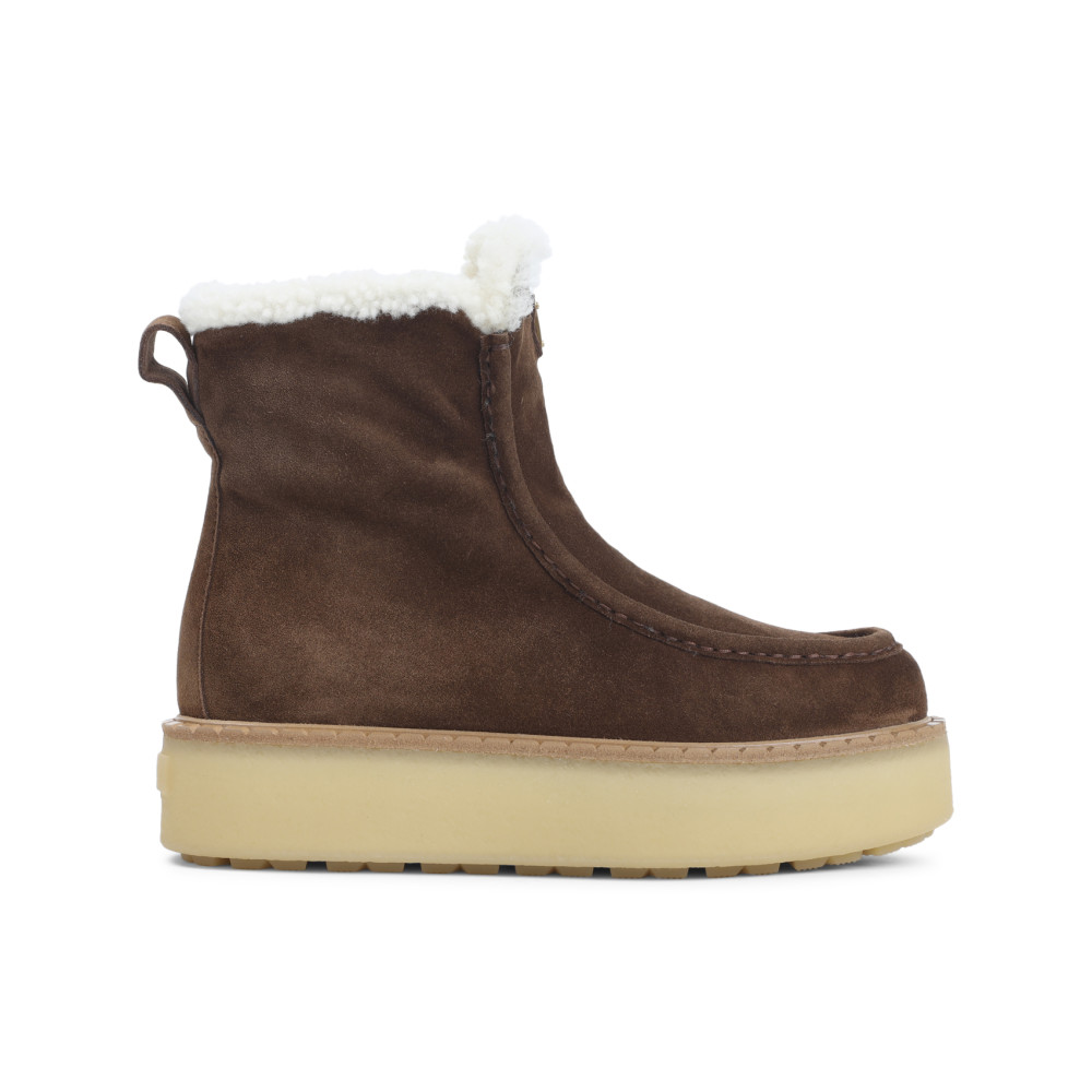 Prada Platform Booties Featuring Shearling Lining In Brown