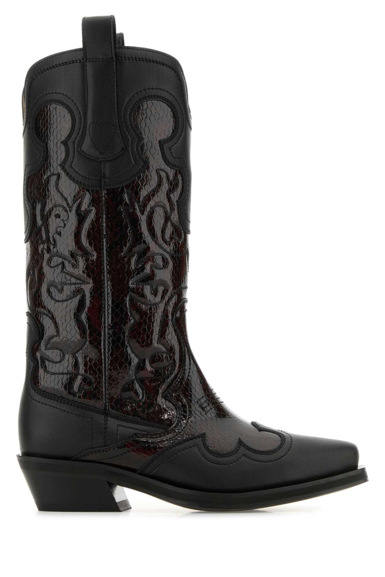 Ganni Embroidered Western Boots Women In Black