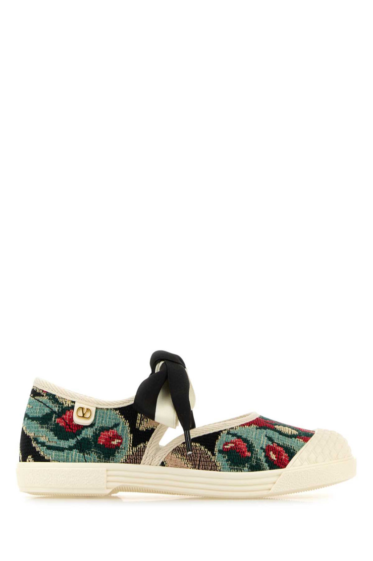 Valentino Bay By Bay Ballerina Trainer In Jacquard Fabric With Floral Embroidery In Multicolor