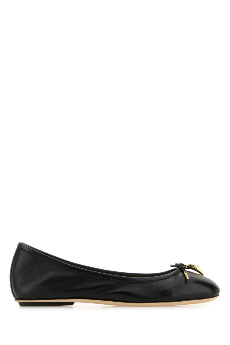Chloé Bow Detail Round Toe Flat Sole Ballerina Shoes In Black