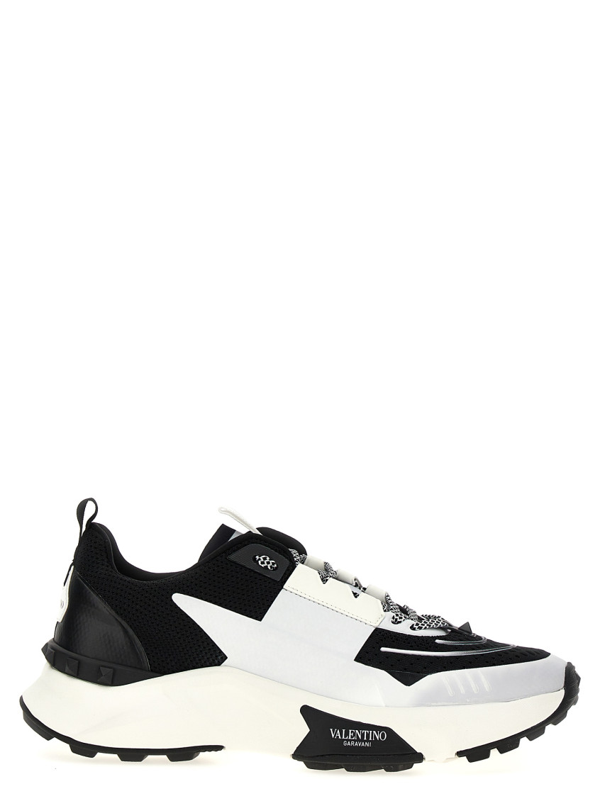 Valentino True Act Leather-trimmed Mesh And Rubber Sneakers In Blackwhite