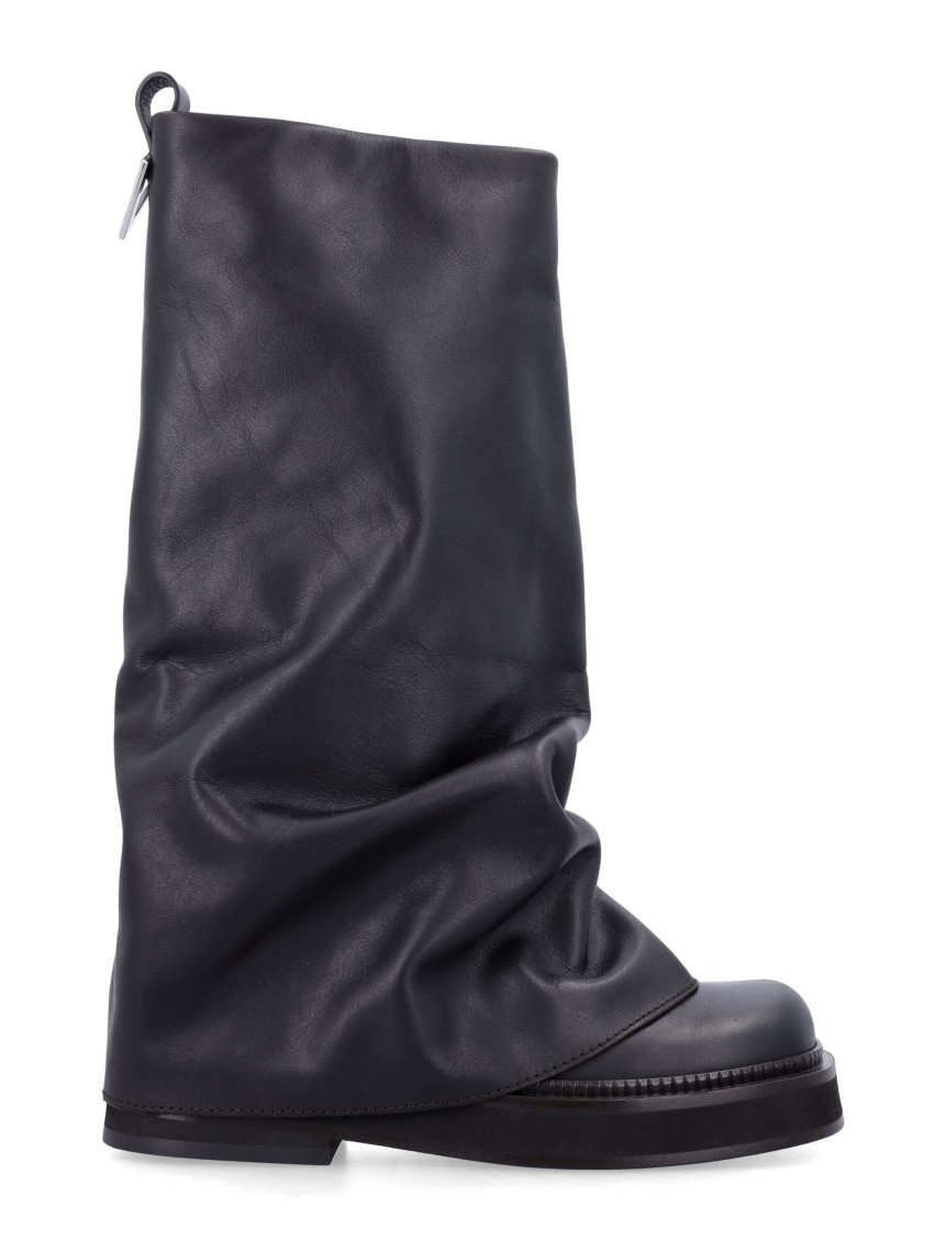 Attico 'robin' Black Boots With Square Toe And Logo Plaque On The Rear In Brown