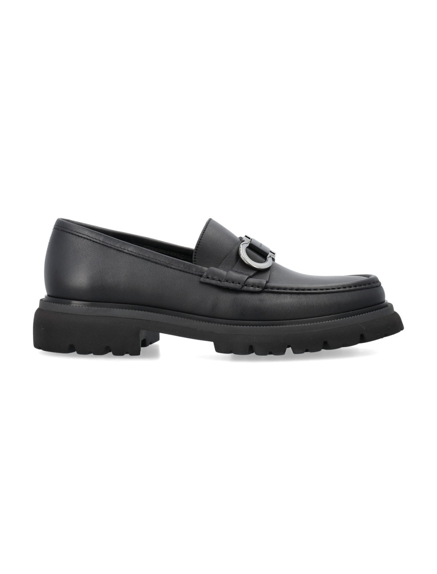 Ferragamo Chunky Sole Loafers With Metal Buckle Detail In Black