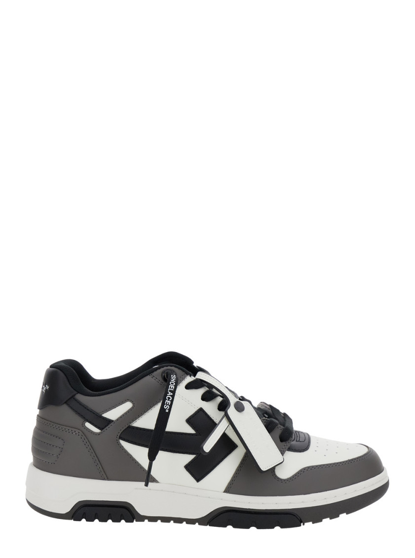 Off-white Out Of Office Grey Low Top Sneakers With Logo Patch On The Tongue And Contrasting Stitching In Leath In Brown