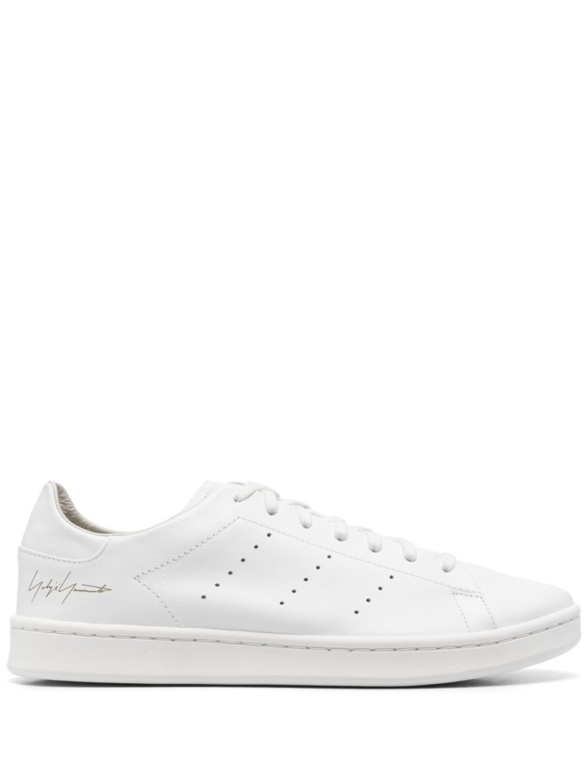 Y-3 White Leather Sneakers With Rounded Toe And Lace-up Closure In White
