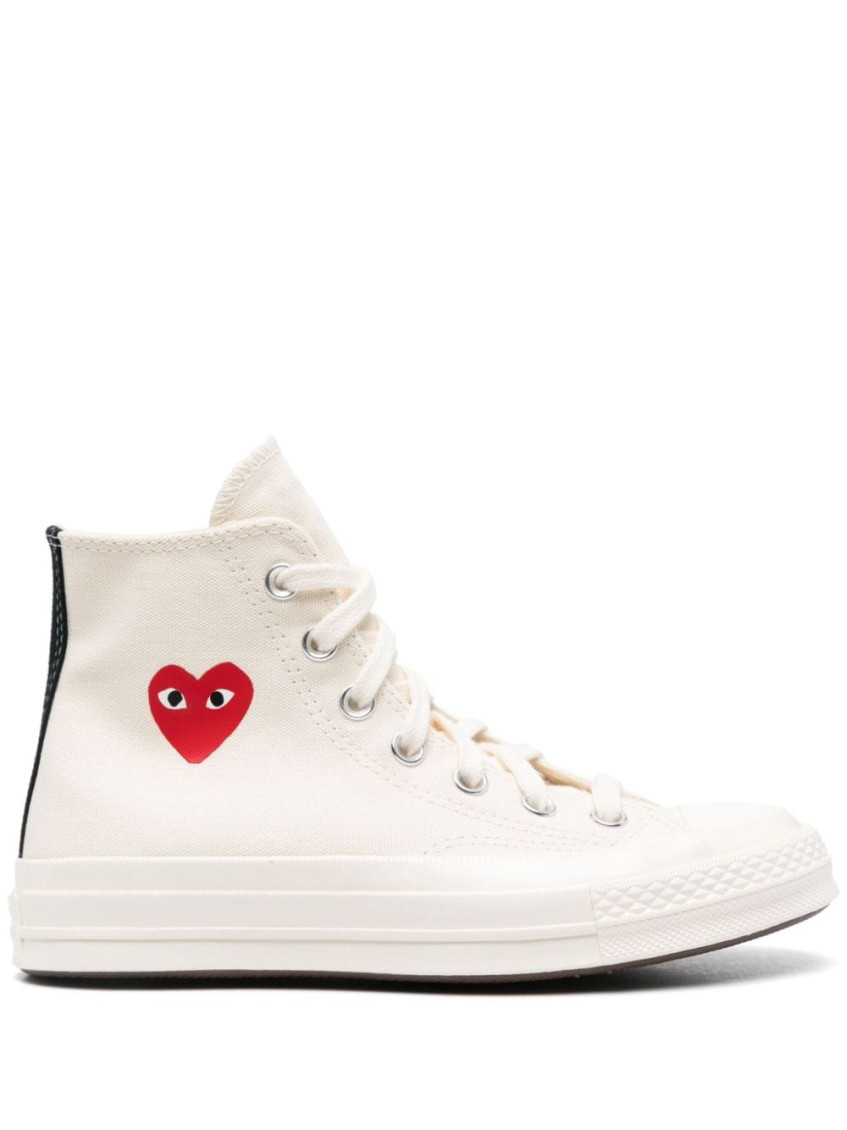 COMME DES GARÇONS WHITE HIGH-TOP HEART SNEAKERS 