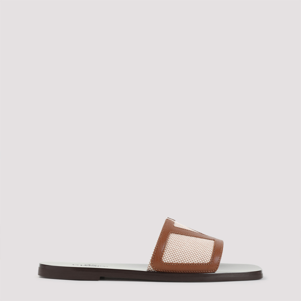 Valentino Garavani Viva Superstar Slide Sandal In Canvas Fabric And Nappa Leather In Brown