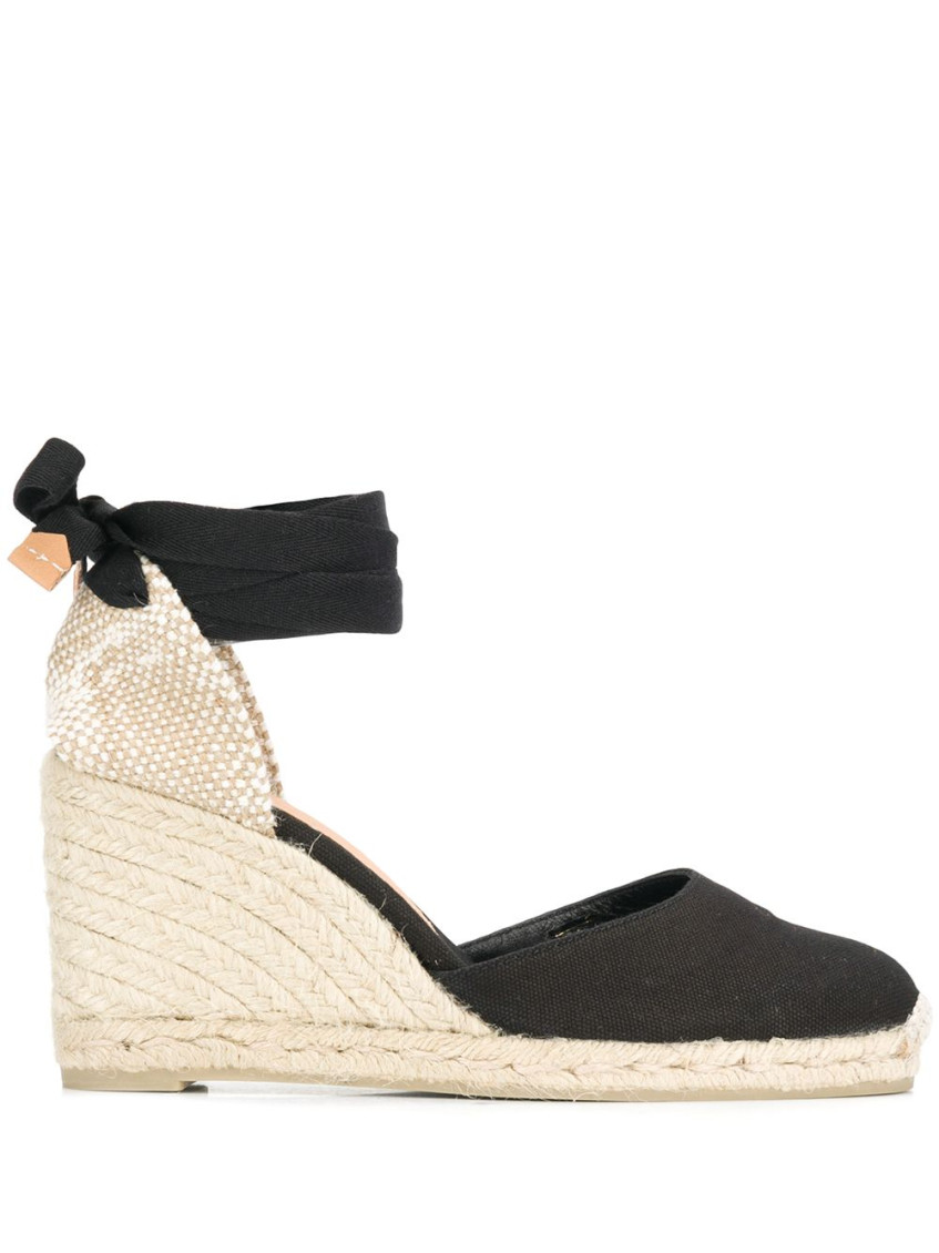 Shop Castaã±er Black Round Toe Wedges