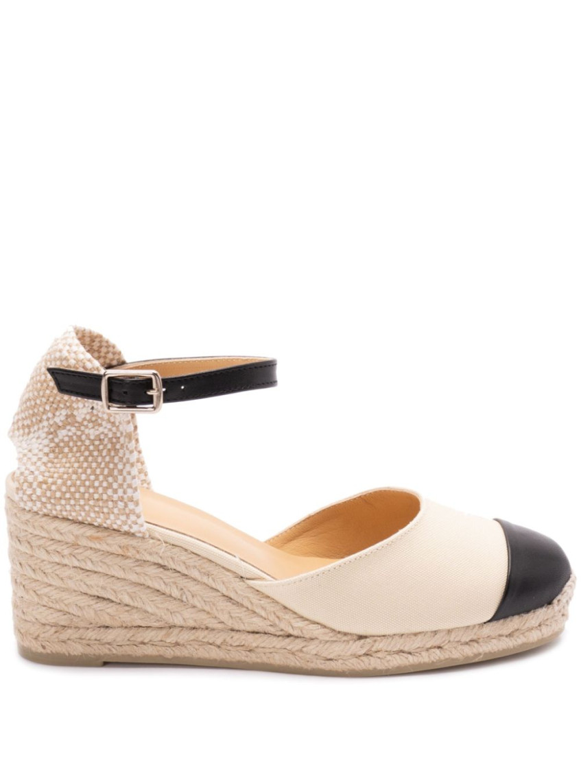 Shop Castaã±er White Coraline Espadrille Wedges In Black