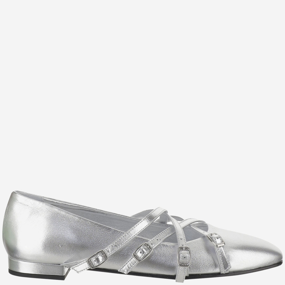 Carel Paris Eloise Leather Ballet Flats In Silver