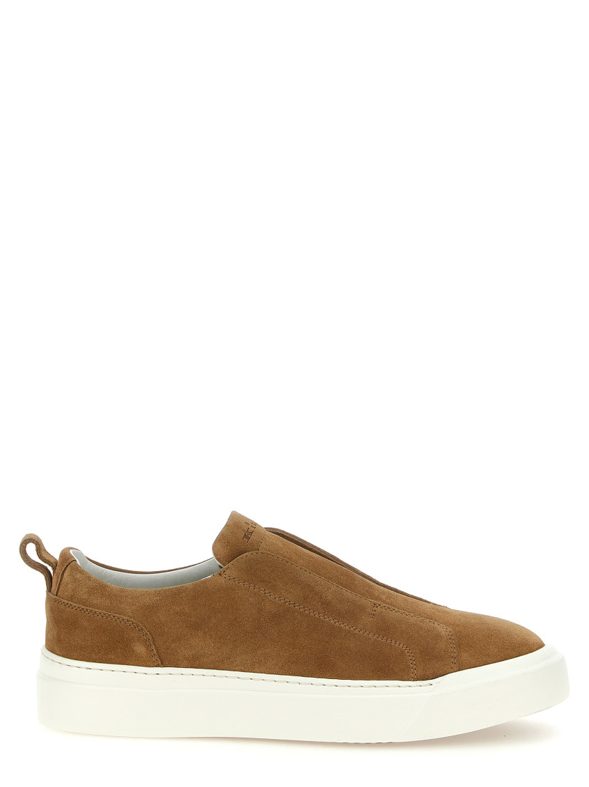 Kiton Round Toe Suede Sneakers With Pull Tab In Brown