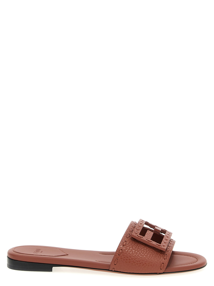 Fendi Ff Tube Medallion Flat Sandals In Brown