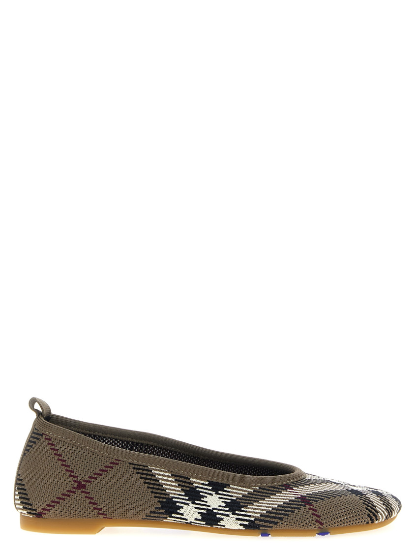 Burberry Knit Baby Nylon Blend Ballerinas With Knitted Traditional Check In Green