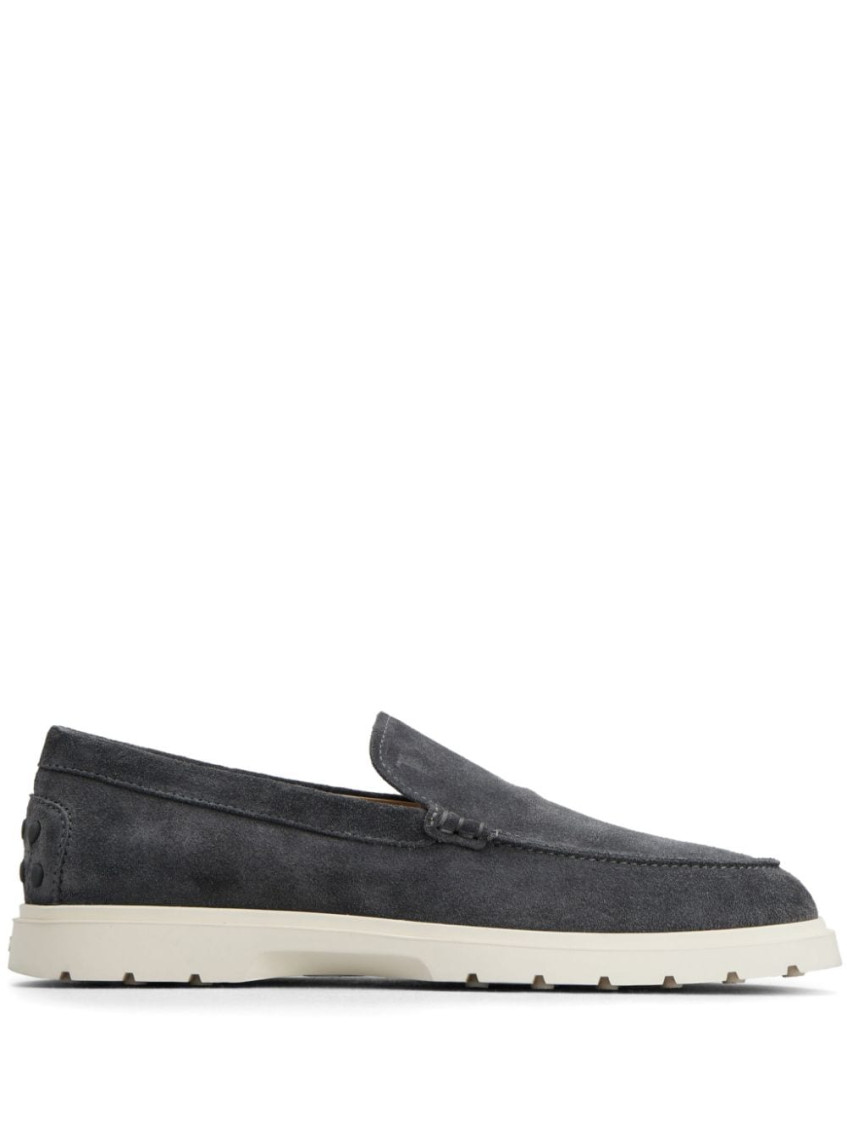 Tod's Logo-debossed Suede Loafers In Grey