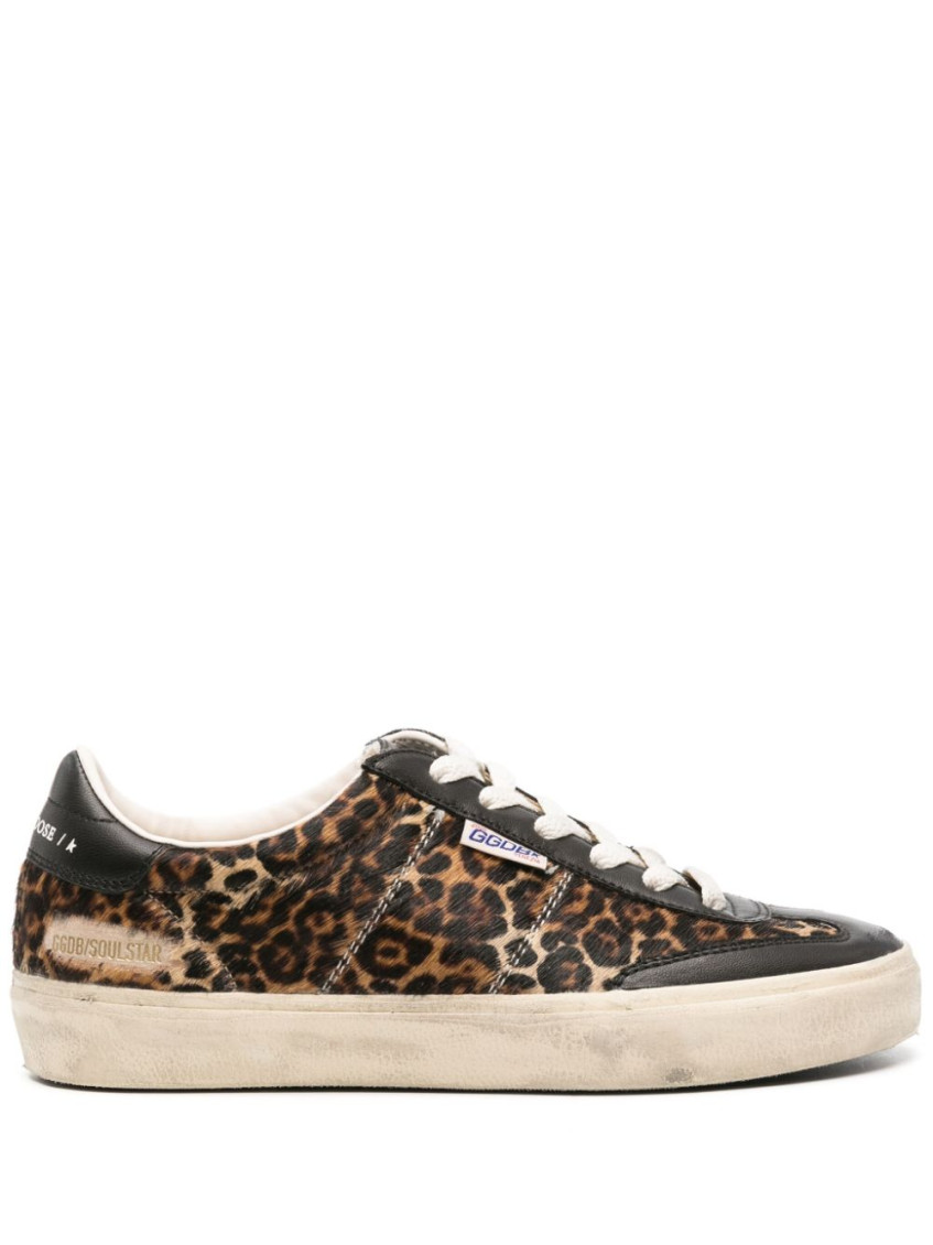 Golden Goose Soul Star Sneakers In Leopard-print Pony Skin With Black Nappa Leather Heel Tab And Inserts In Leopard Print