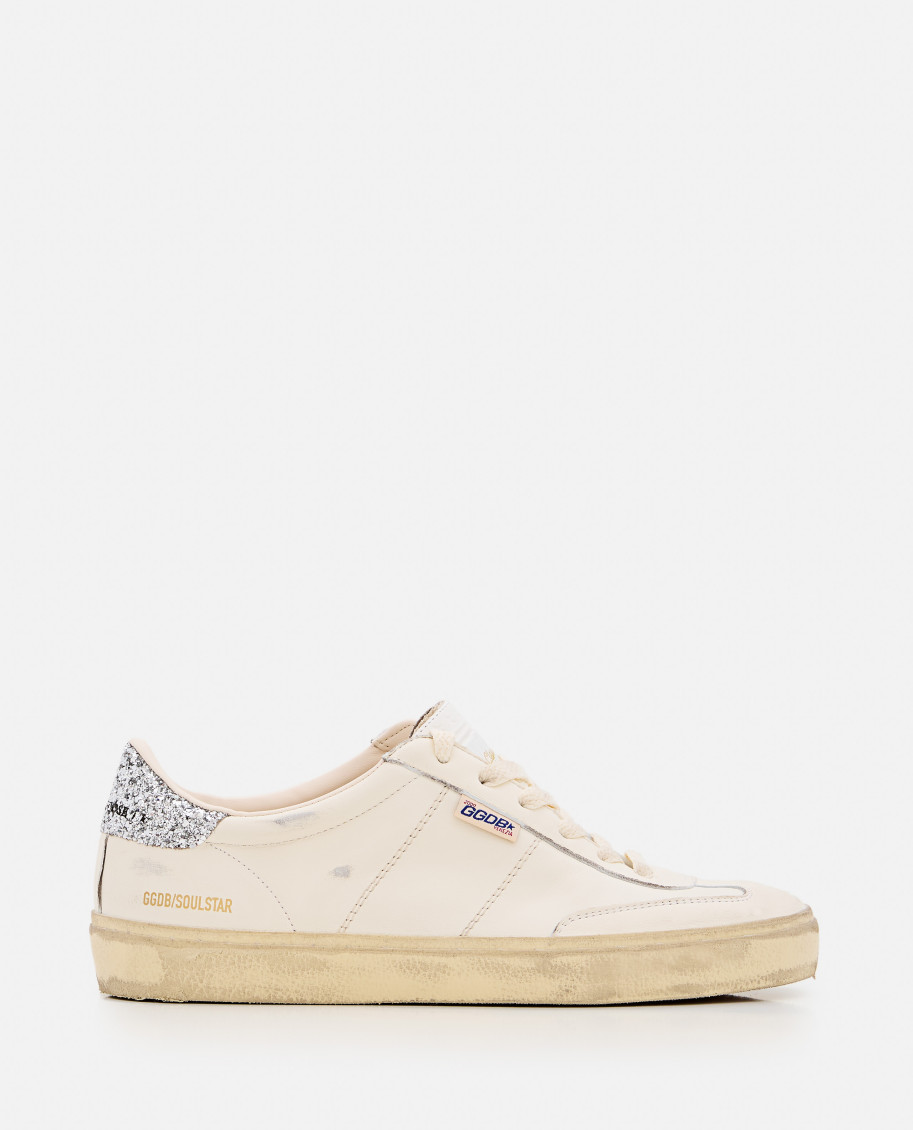 Golden Goose Soul Star Distressed Glittered Sneakers In Natural