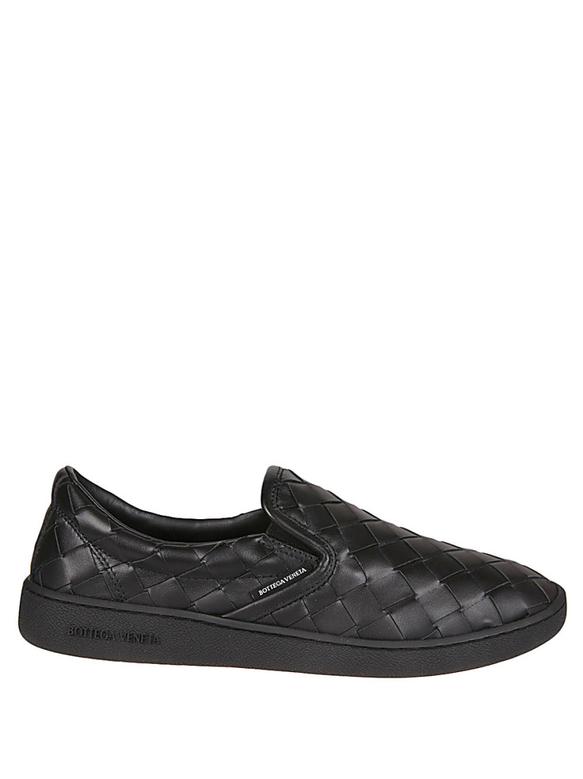 Bottega Veneta Sawyer Blue Slip-on Sneakers With Logo Detail And Intreccio Motif In Leather Man In Black