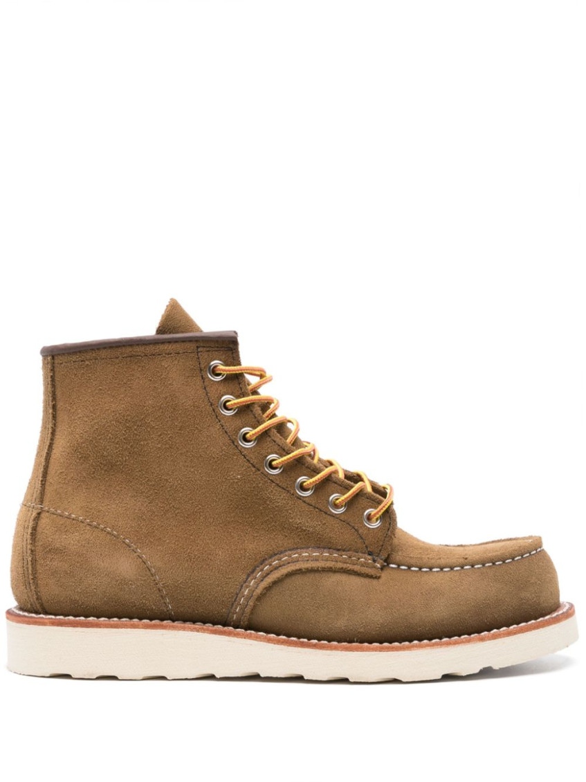 RED WING SHOES BEIGE BROWN CLASSIC MOC LEATHER ANKLE BOOTS