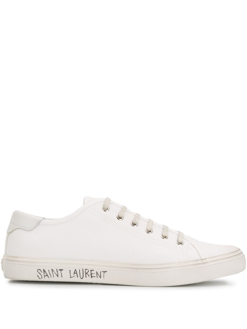 Saint Laurent Malibu Canvas-calf Low-top Sneakers In White