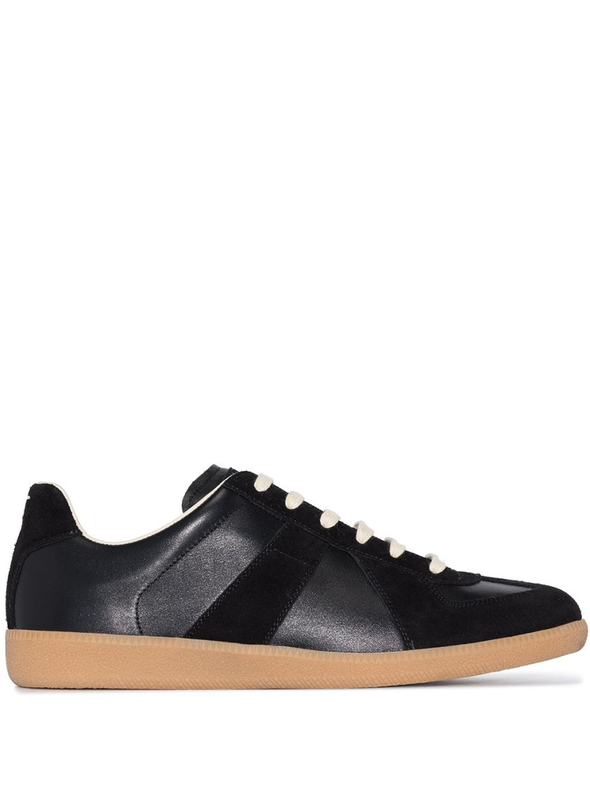 Maison Margiela Men Black Leather And Suede Replica Sneakers In Black