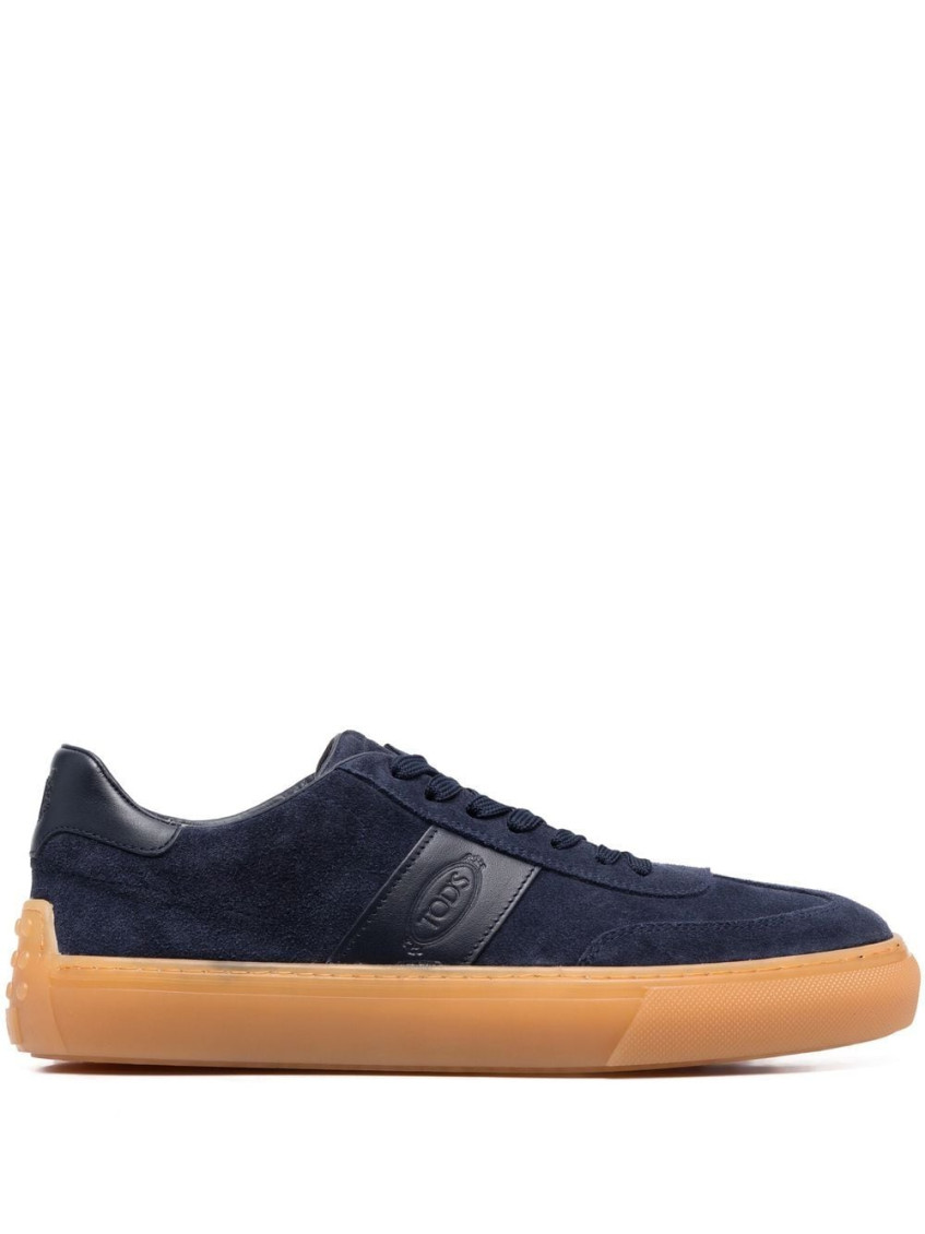 Shop Tod's Navy Blue Lace Up Sneakers