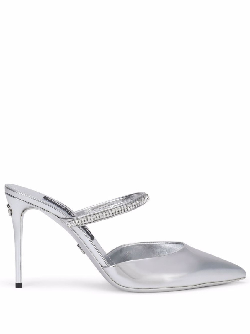 Dolce & Gabbana Crystal-embellished Pointed-toe Mules In Silver