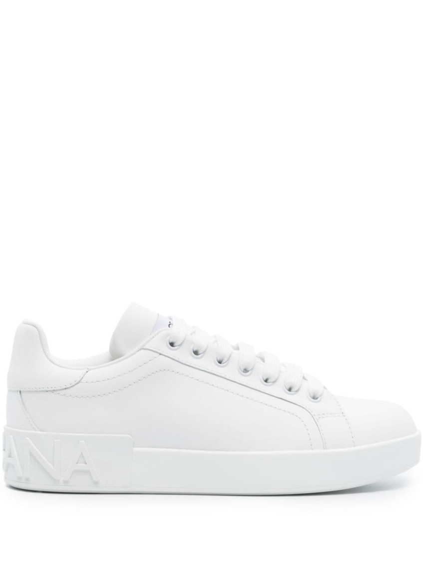 Dolce & Gabbana White Calfskin Portofino Sneakers In White