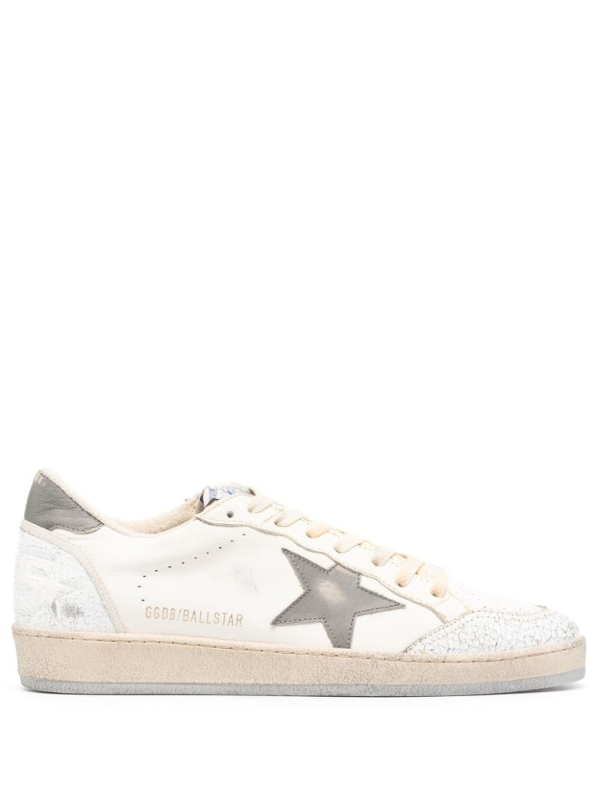 Shop Golden Goose White Grey Ball Star Leather Sneakers