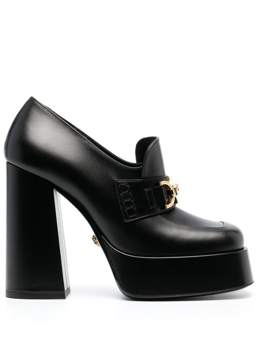 Shop Versace Black Black Medusa Aevitas Leather Platform Loafers