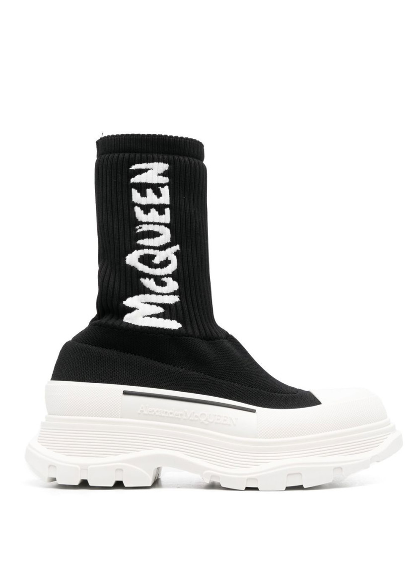 Alexander Mcqueen Tread Slick Graffiti Pull-on Boot Sneakers In Black